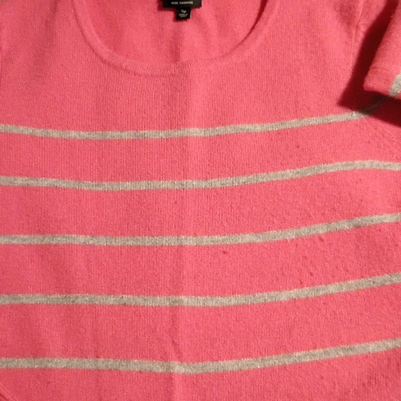 Talbots Cashmere pullover sweater hot pink and gray striped - Picture 4 of 4